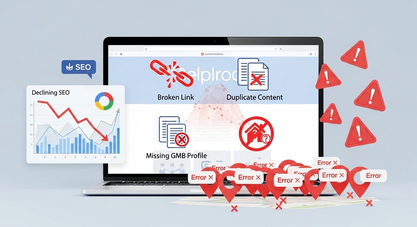 Common local SEO mistakes to avoid, including inconsistent NAP details, weak reviews, and poor local optimization.