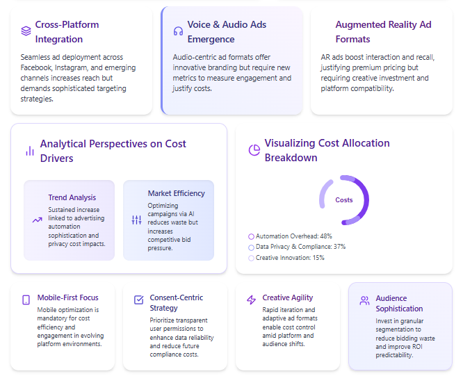 Infographic on technology and privacy developments affecting Facebook advertising costs"