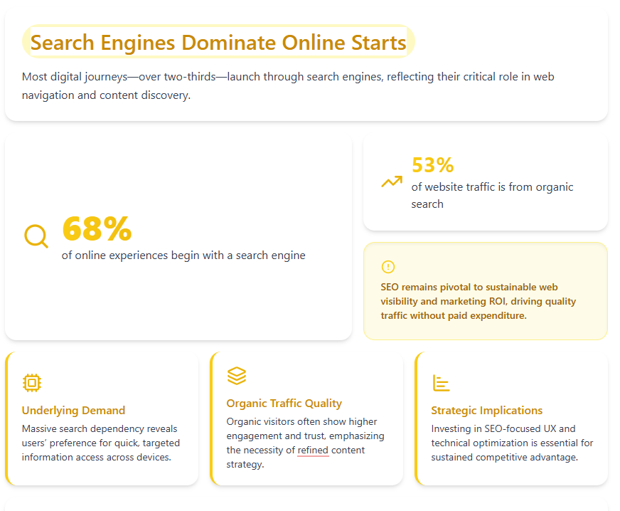 Pie chart showing 53% of website traffic comes from organic search