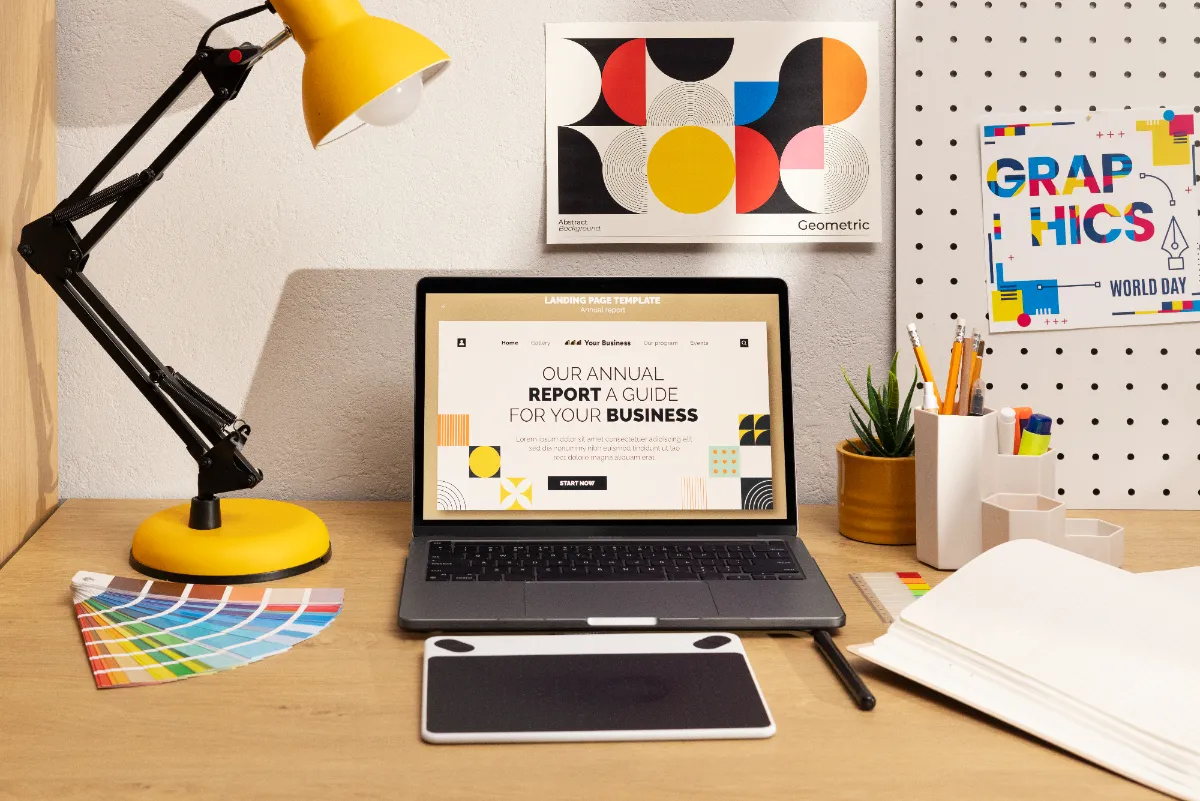 Visual identity graphic design brand kit on laptop and smartphone in 2025