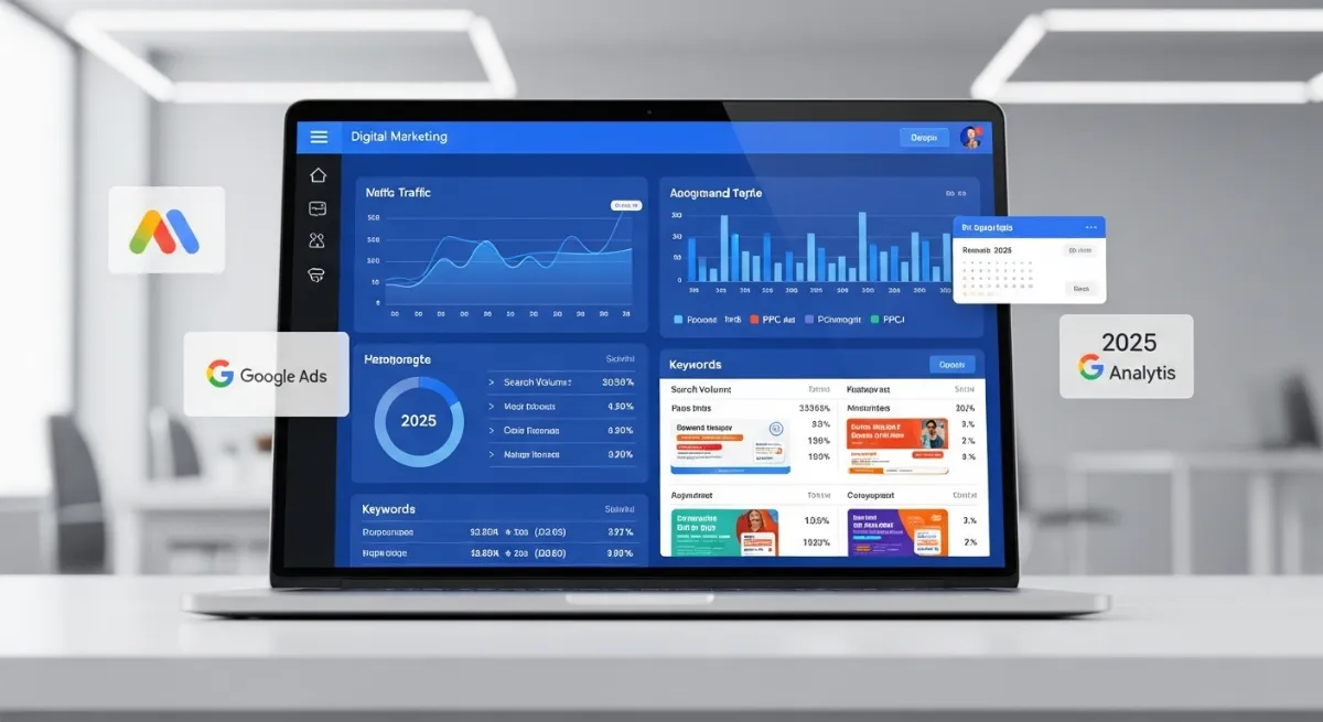 Search engine marketing strategy dashboard showing ad performance analytics.